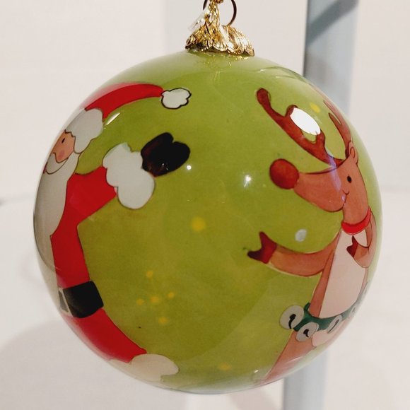 Li Bien Pier 1 "Santa & Reindeer" Reverse Painted Glass Christmas Ornament 2007 - Picture 2 of 7